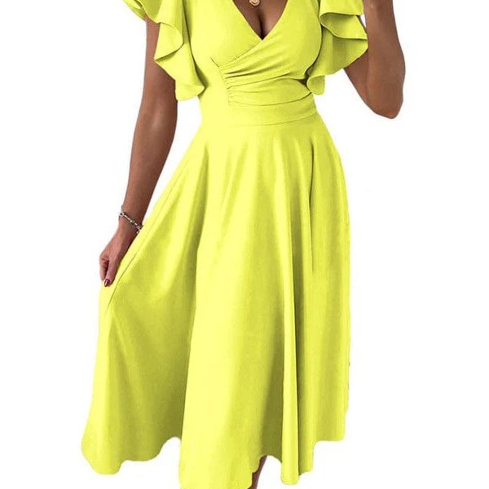 NWOT Yellow Ruffle Sleeve Midi Dress